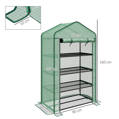 PE Garden Greenhouse with 4-Tier Shelves, Balcony Greenhouse, Reinforced 135 g/m² Tarpaulin, Steel Frame, Roll-Up Zipper Door, for Vegetables Plants Flowers, 90 x 49 x 160 cm, Green