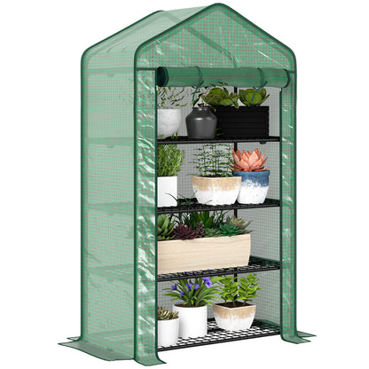 PE Garden Greenhouse with 4-Tier Shelves, Balcony Greenhouse, Reinforced 135 g/m² Tarpaulin, Steel Frame, Roll-Up Zipper Door, for Vegetables Plants Flowers, 90 x 49 x 160 cm, Green