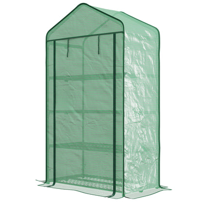 PE Garden Greenhouse with 4-Tier Shelves, Balcony Greenhouse, Reinforced 135 g/m² Tarpaulin, Steel Frame, Roll-Up Zipper Door, for Vegetables Plants Flowers, 90 x 49 x 160 cm, Green