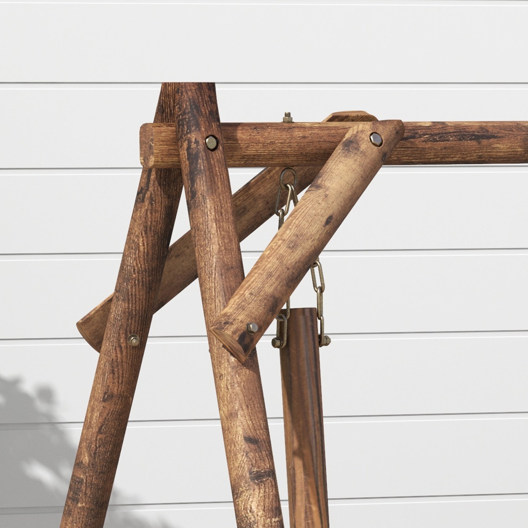 2-Seater Wooden Garden Swing with Cart Wheels Armrests - 200L x 137W x 167H cm