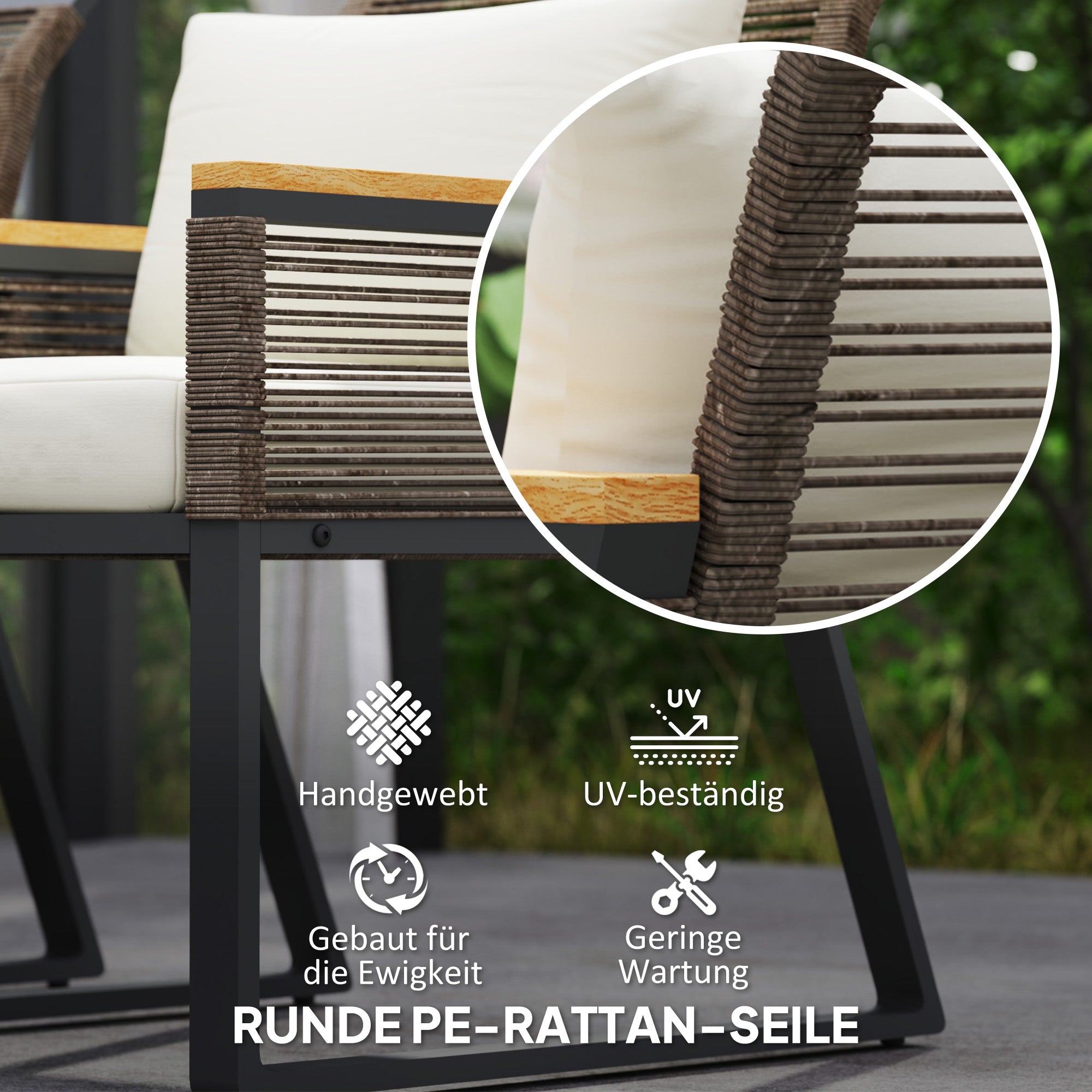 Poly Rattan Garden Furniture Set 4 Persons Weatherproof Balcony Furniture Set with 2-Seater Sofa, 2 Chairs Glass Table Cushions Outdoor Seating Group Garden Set Patio Furniture for Garden Balcony Gray+Beige