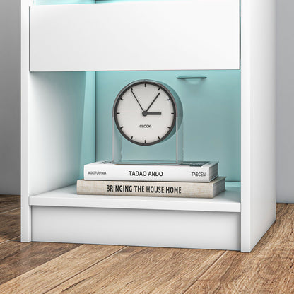Bedside Table Nightstand with LED Lights, Drawer, Shelf, Charging Station, USB Ports, and Remote Control 40x40x58 cm White