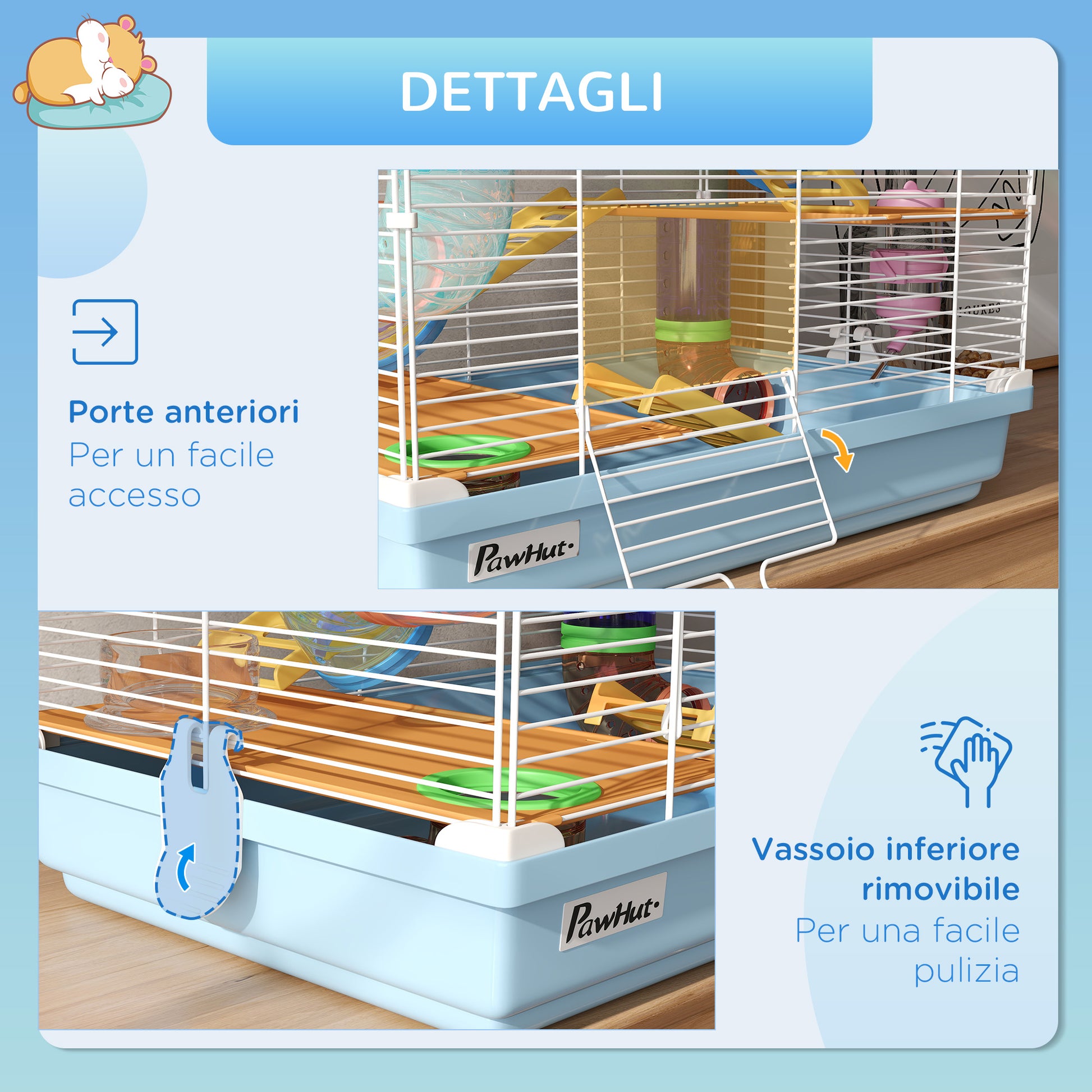 5-Level Hamster Cage with Tubes, Wheel, Ladder, House, and Bottle, Metal, PP, and PS, 46x30x58 cm, Blue