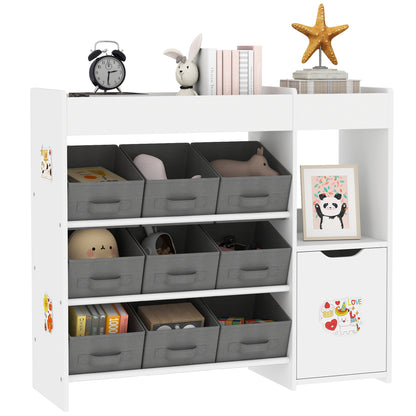 Toy Shelf for Kids Children's Organizer with 9 Removable Baskets Compartments and Sticker Sheets for Nursery Playroom 92x30x80 cm White