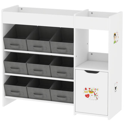 Toy Shelf for Kids Children's Organizer with 9 Removable Baskets Compartments and Sticker Sheets for Nursery Playroom 92x30x80 cm White