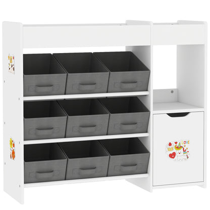Toy Shelf for Kids Children's Organizer with 9 Removable Baskets Compartments and Sticker Sheets for Nursery Playroom 92x30x80 cm White