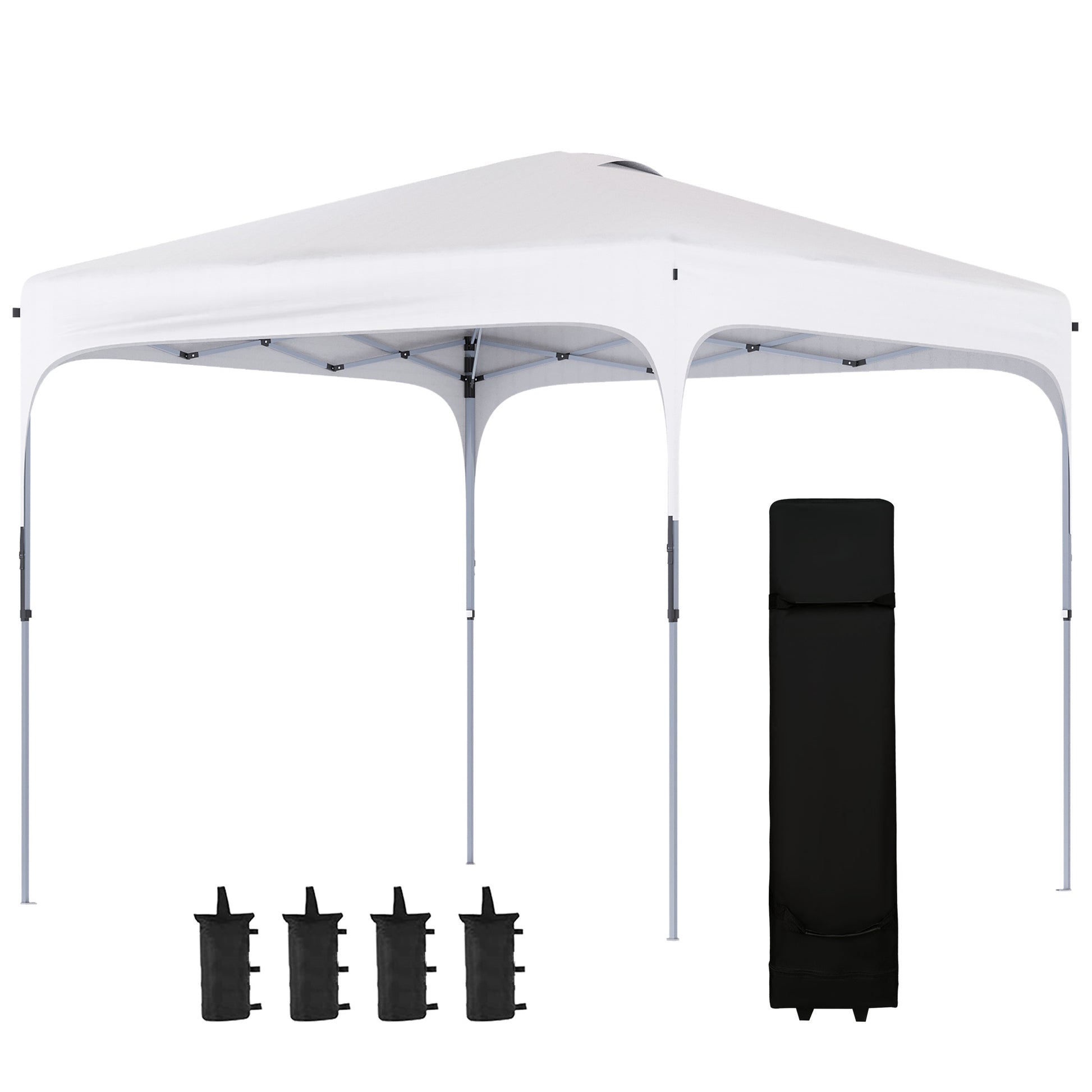 Pop-Up Folding Gazebo 2.5x2.5x2.68 m Garden Canopy UV 50+ Adjustable Height with 4 Sandbags and Carry Bag for Camping Parties Patio White