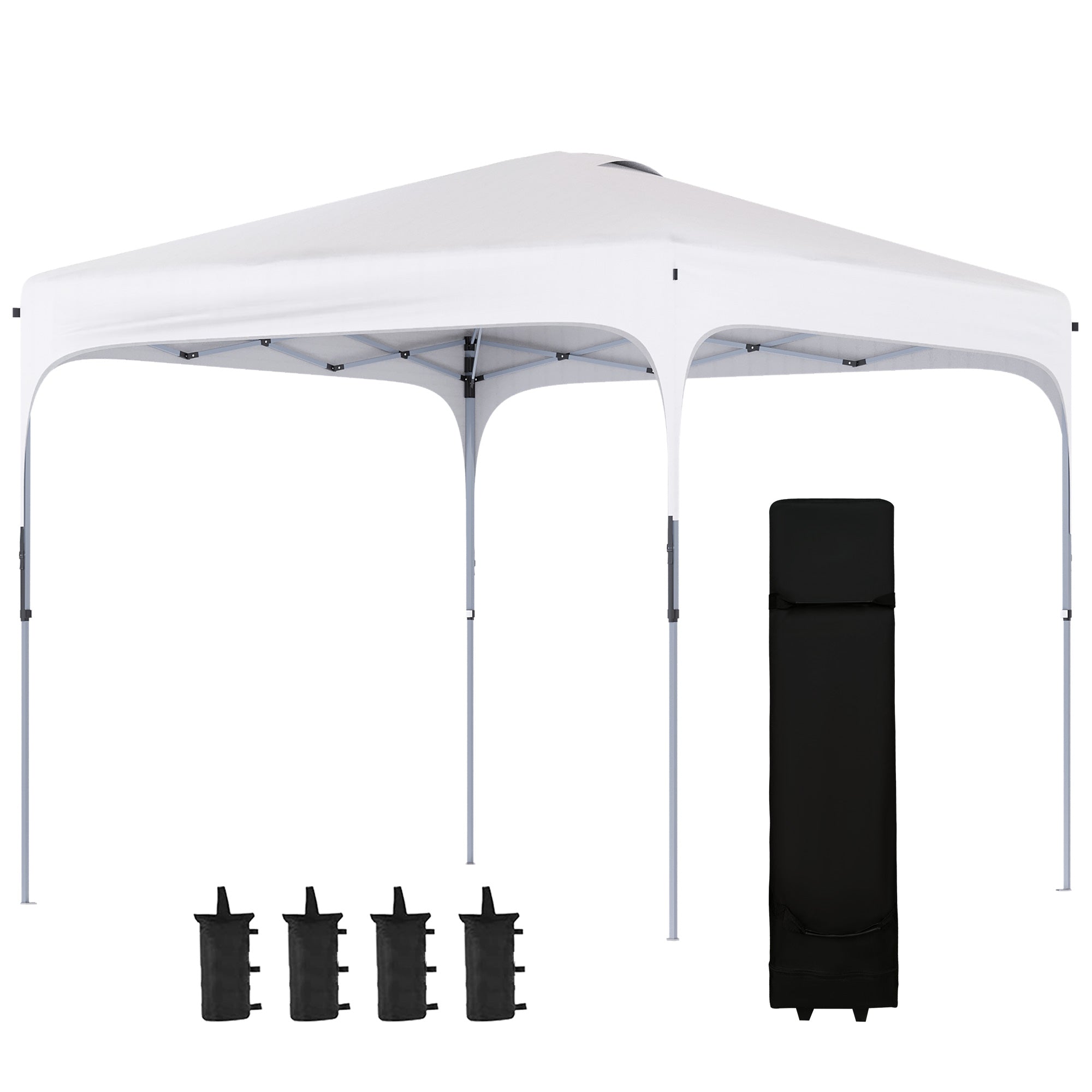 Pop-Up Folding Gazebo 2.5x2.5x2.68 m Garden Canopy UV 50+ Adjustable Height with 4 Sandbags and Carry Bag for Camping Parties Patio White
