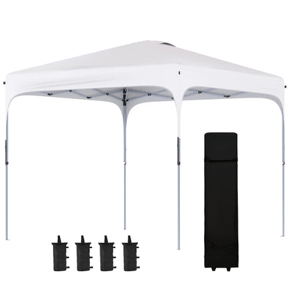 Pop-Up Folding Gazebo 2.5x2.5x2.68 m Garden Canopy UV 50+ Adjustable Height with 4 Sandbags and Carry Bag for Camping Parties Patio White
