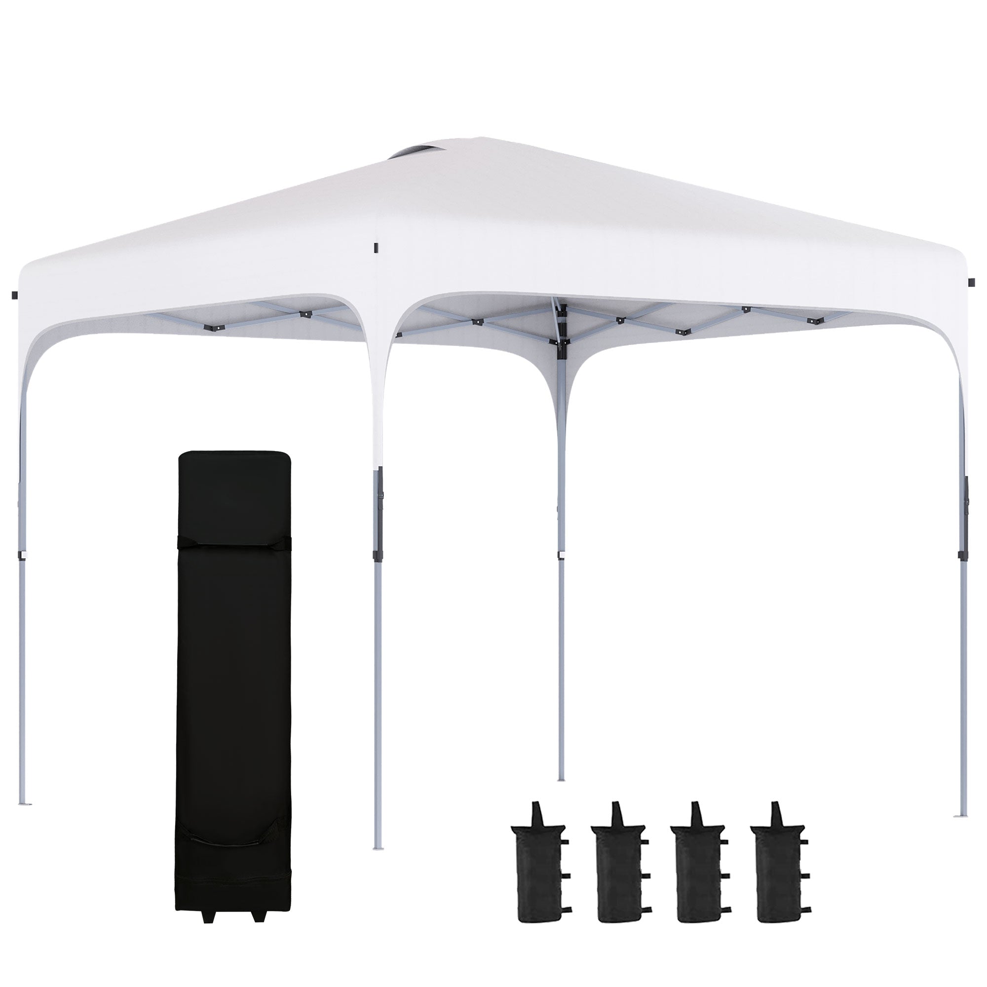 Pop-Up Folding Gazebo 2.5x2.5x2.68 m Garden Canopy UV 50+ Adjustable Height with 4 Sandbags and Carry Bag for Camping Parties Patio White
