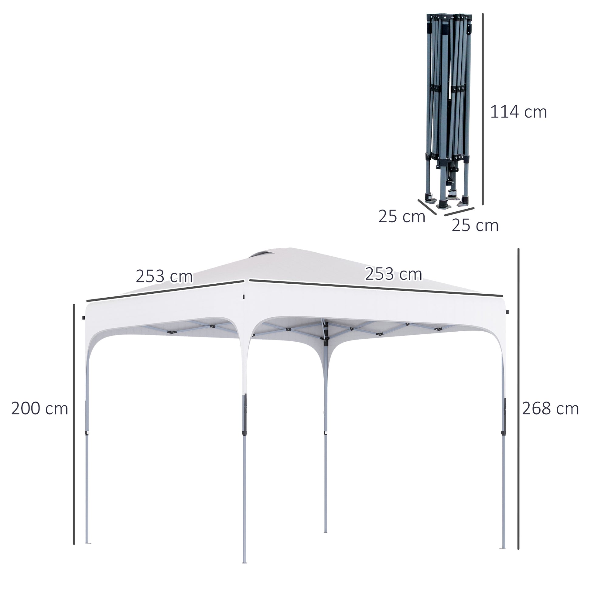 Pop-Up Folding Gazebo 2.5x2.5x2.68 m Garden Canopy UV 50+ Adjustable Height with 4 Sandbags and Carry Bag for Camping Parties Patio White