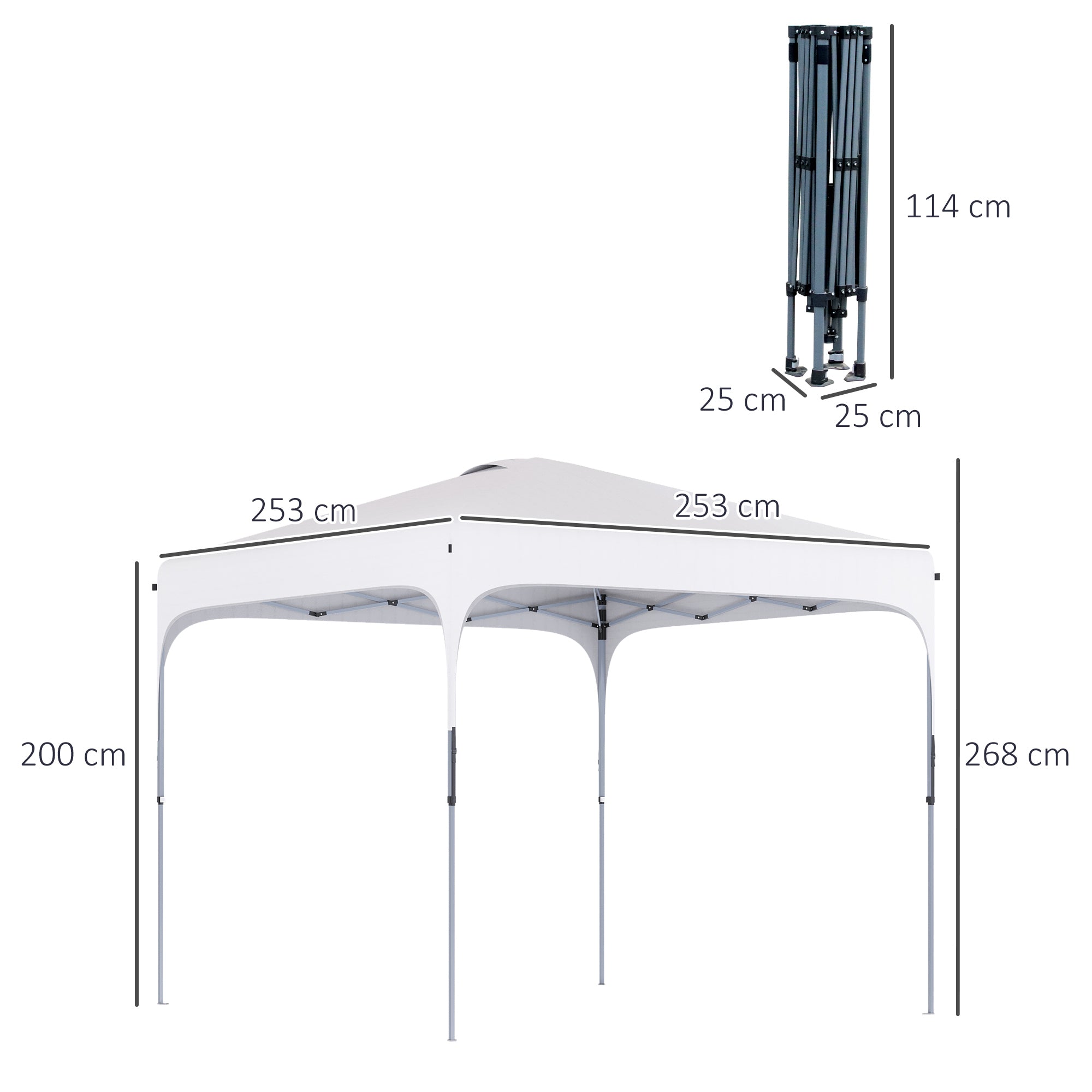 Pop-Up Folding Gazebo 2.5x2.5x2.68 m Garden Canopy UV 50+ Adjustable Height with 4 Sandbags and Carry Bag for Camping Parties Patio White