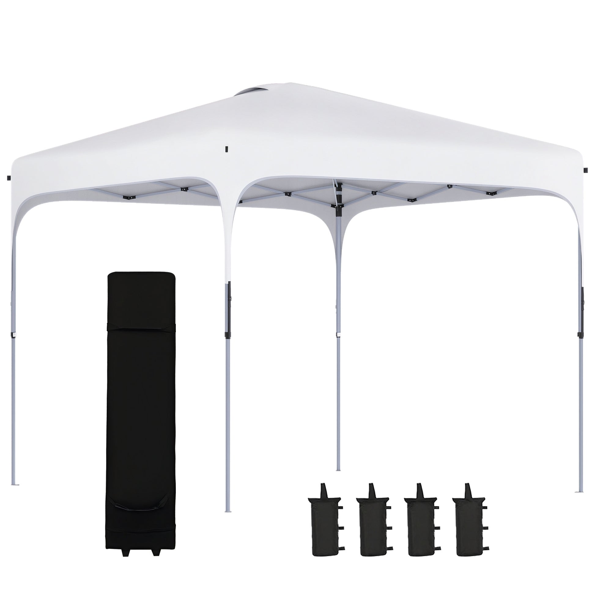 Pop-Up Folding Gazebo 2.5x2.5x2.68 m Garden Canopy UV 50+ Adjustable Height with 4 Sandbags and Carry Bag for Camping Parties Patio White
