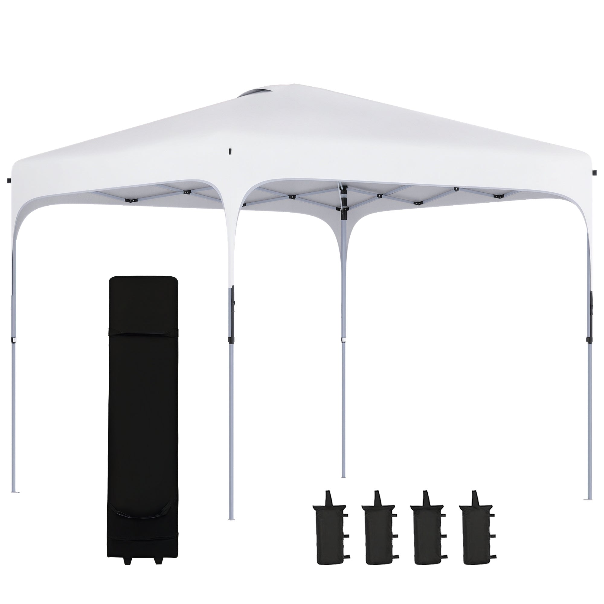 Pop-Up Folding Gazebo 2.5x2.5x2.68 m Garden Canopy UV 50+ Adjustable Height with 4 Sandbags and Carry Bag for Camping Parties Patio White