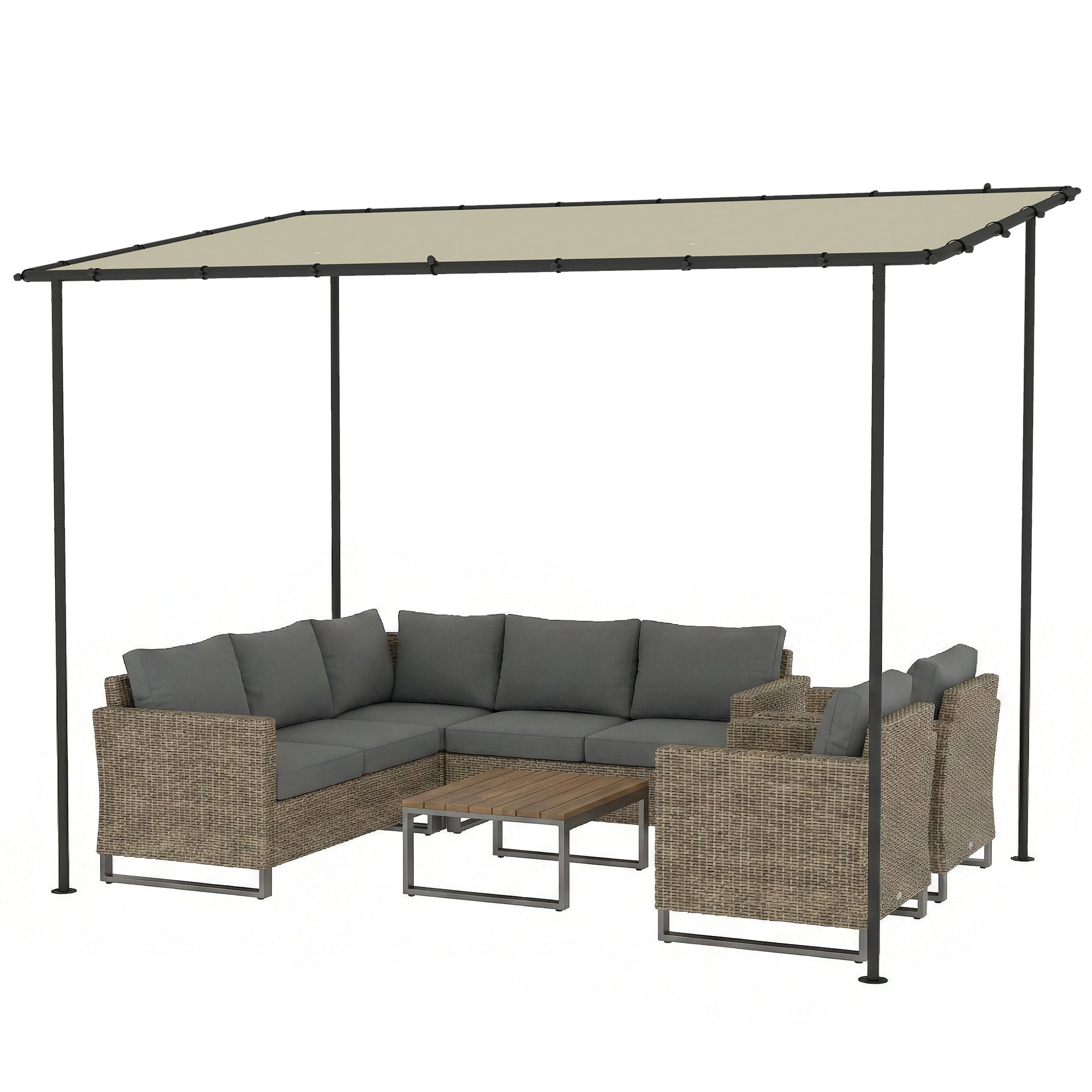 3 x 2 m Wall-Mounted Garden Pergola — Metal Frame, Water-Resistant Canopy, Cream