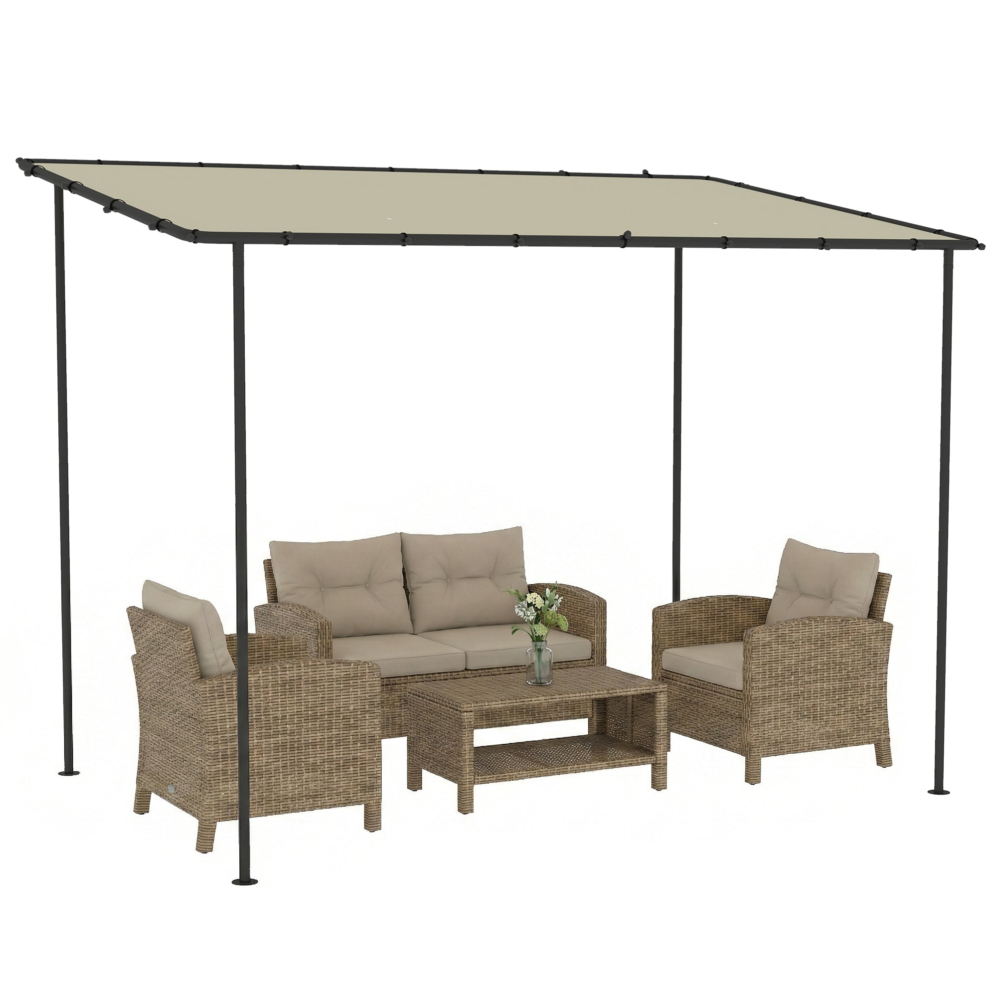 3 x 2 m Wall-Mounted Garden Pergola — Metal Frame, Water-Resistant Canopy, Cream