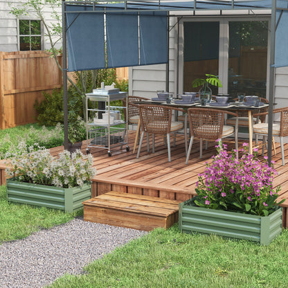 Set of 2 Rectangular Raised Garden Planters 100L x 50W x 30H cm - Green Corrugated Steel