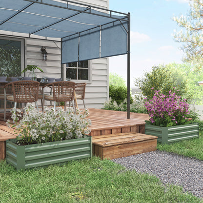 Set of 2 Rectangular Raised Garden Planters 100L x 50W x 30H cm - Green Corrugated Steel