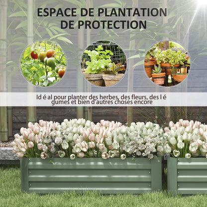 Set of 2 Rectangular Raised Garden Planters 100L x 50W x 30H cm - Green Corrugated Steel