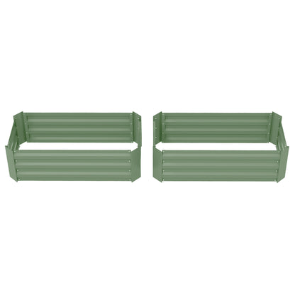 Set of 2 Rectangular Raised Garden Planters 100L x 50W x 30H cm - Green Corrugated Steel