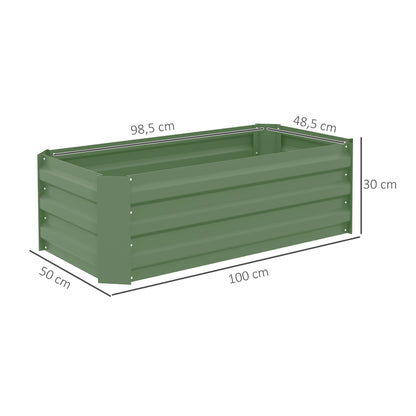 Set of 2 Rectangular Raised Garden Planters 100L x 50W x 30H cm - Green Corrugated Steel