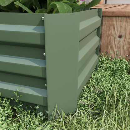 Set of 2 Rectangular Raised Garden Planters 100L x 50W x 30H cm - Green Corrugated Steel