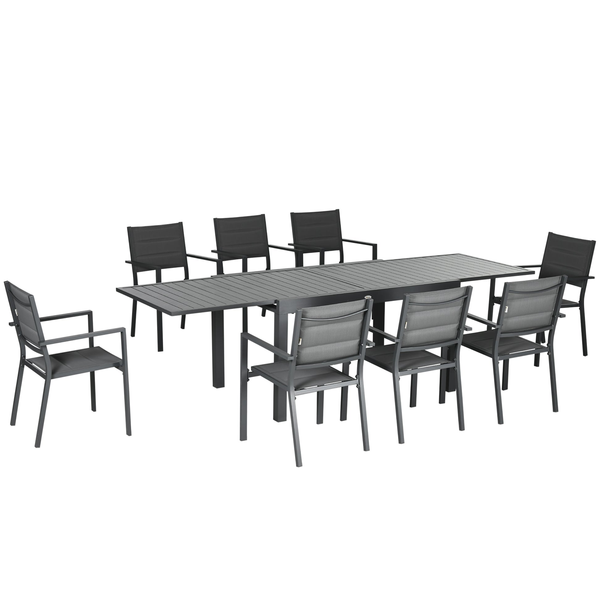 9-Piece Aluminum Frame Garden Furniture Set Outdoor Dining Set with Extendable Table and 8 Stackable Chairs for Terrace Patio Gray