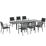 9-Piece Aluminum Frame Garden Furniture Set Outdoor Dining Set with Extendable Table and 8 Stackable Chairs for Terrace Patio Gray