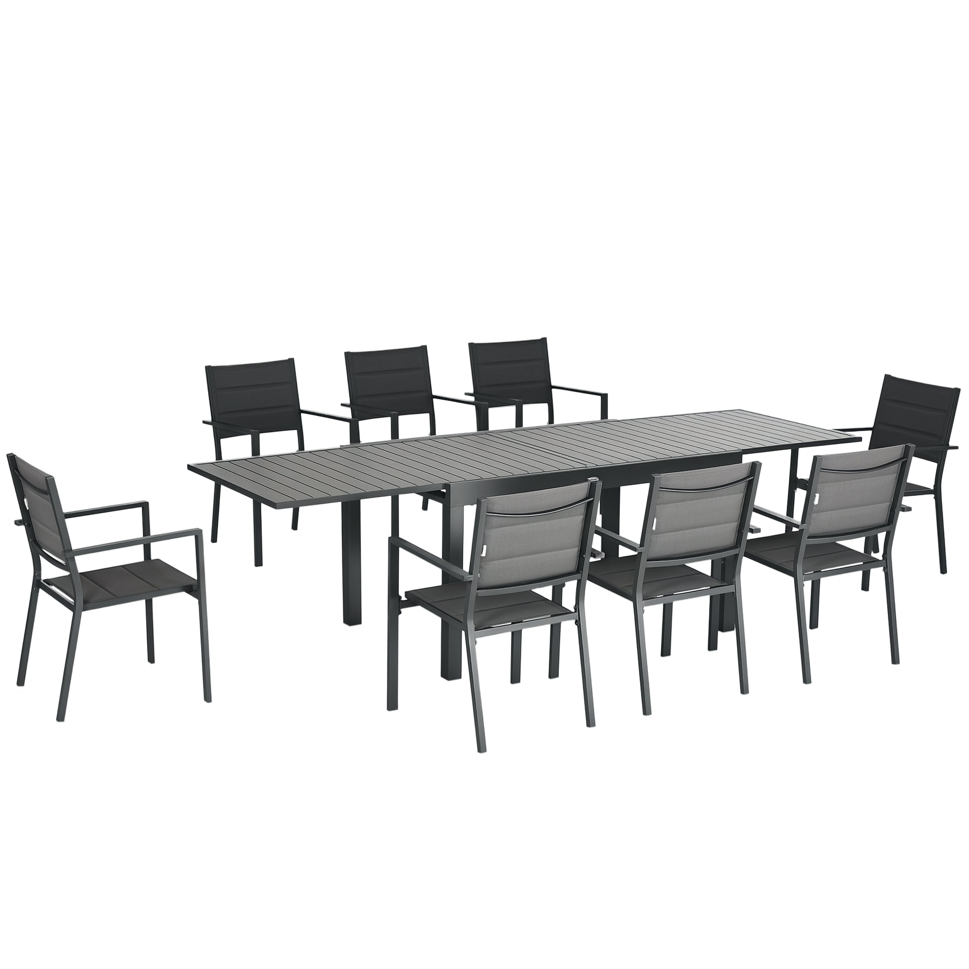 9-Piece Aluminum Frame Garden Furniture Set Outdoor Dining Set with Extendable Table and 8 Stackable Chairs for Terrace Patio Gray