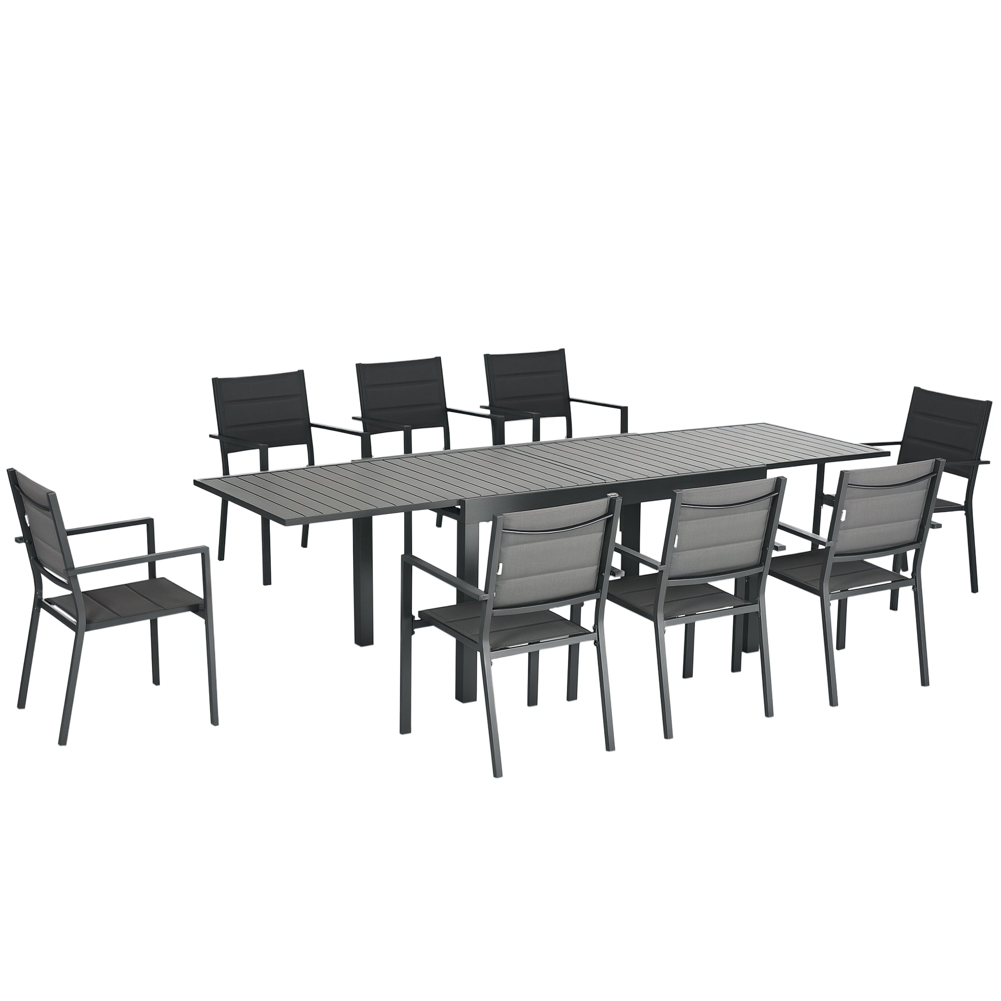 9-Piece Aluminum Frame Garden Furniture Set Outdoor Dining Set with Extendable Table and 8 Stackable Chairs for Terrace Patio Gray