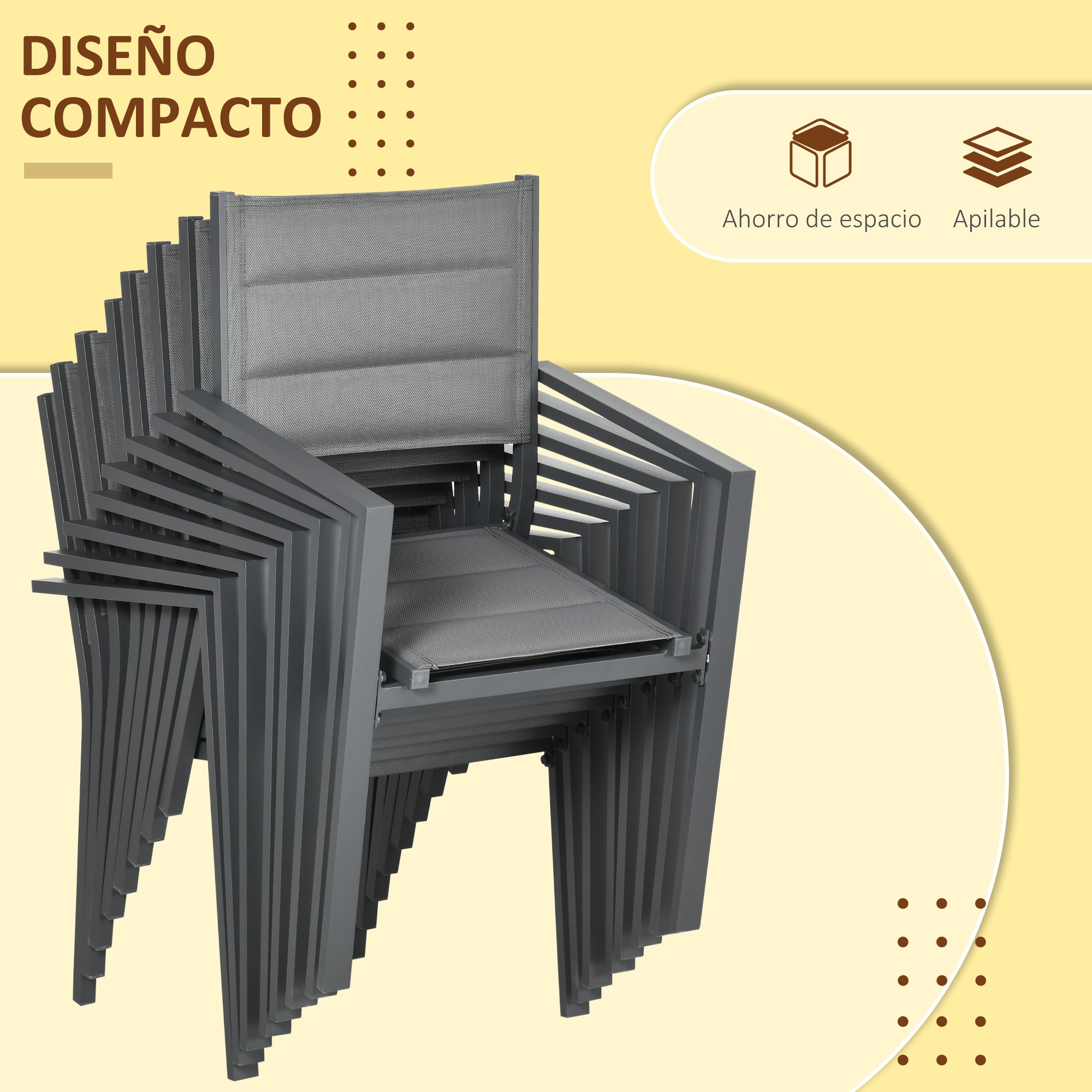 9-Piece Aluminum Frame Garden Furniture Set Outdoor Dining Set with Extendable Table and 8 Stackable Chairs for Terrace Patio Gray