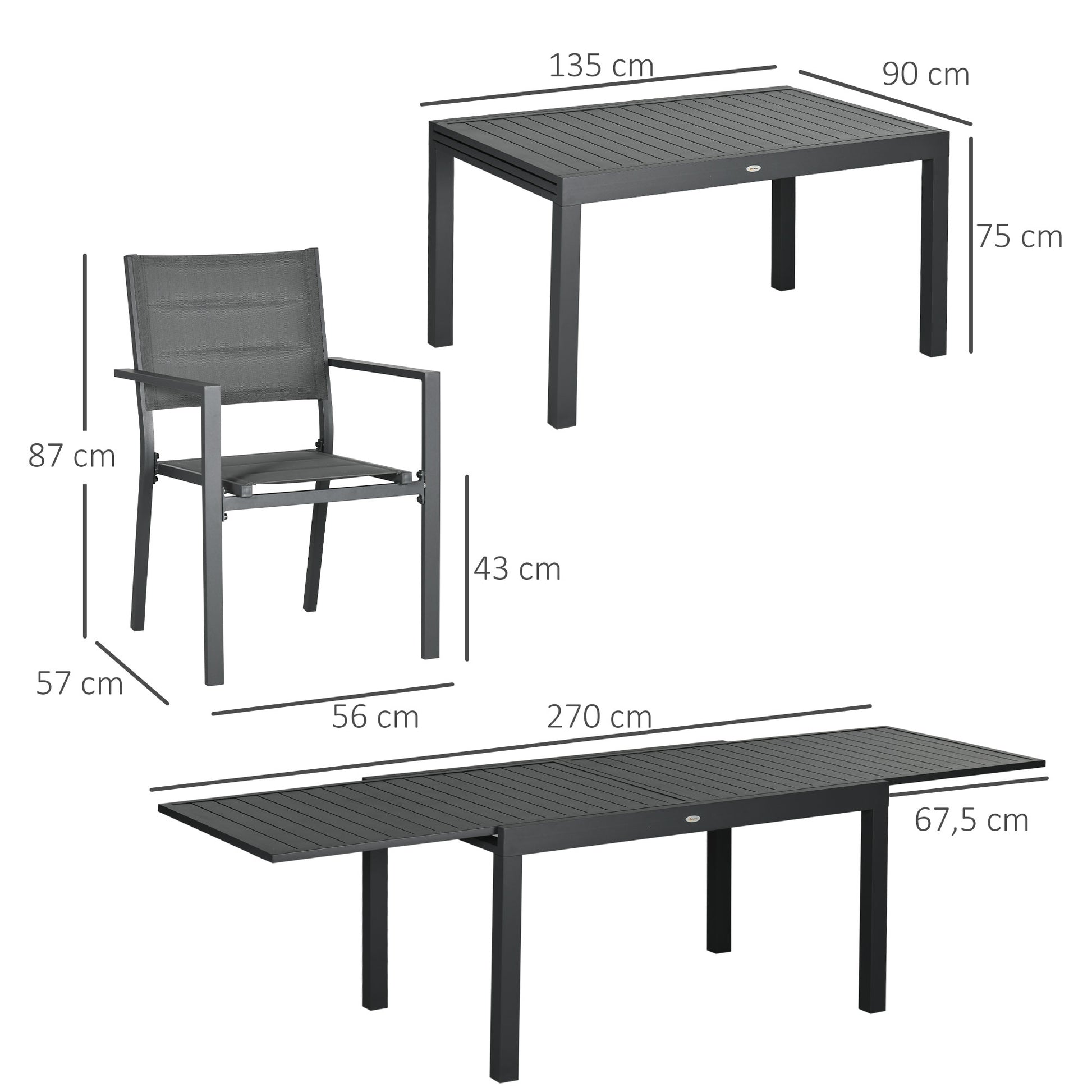 9-Piece Aluminum Frame Garden Furniture Set Outdoor Dining Set with Extendable Table and 8 Stackable Chairs for Terrace Patio Gray