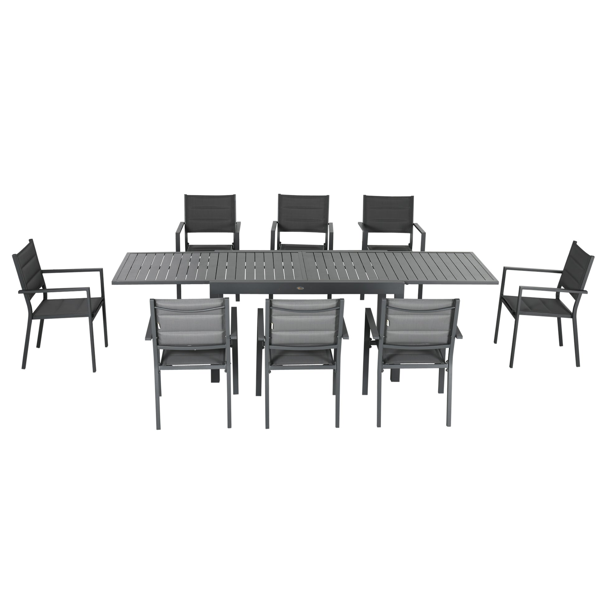 9-Piece Aluminum Frame Garden Furniture Set Outdoor Dining Set with Extendable Table and 8 Stackable Chairs for Terrace Patio Gray