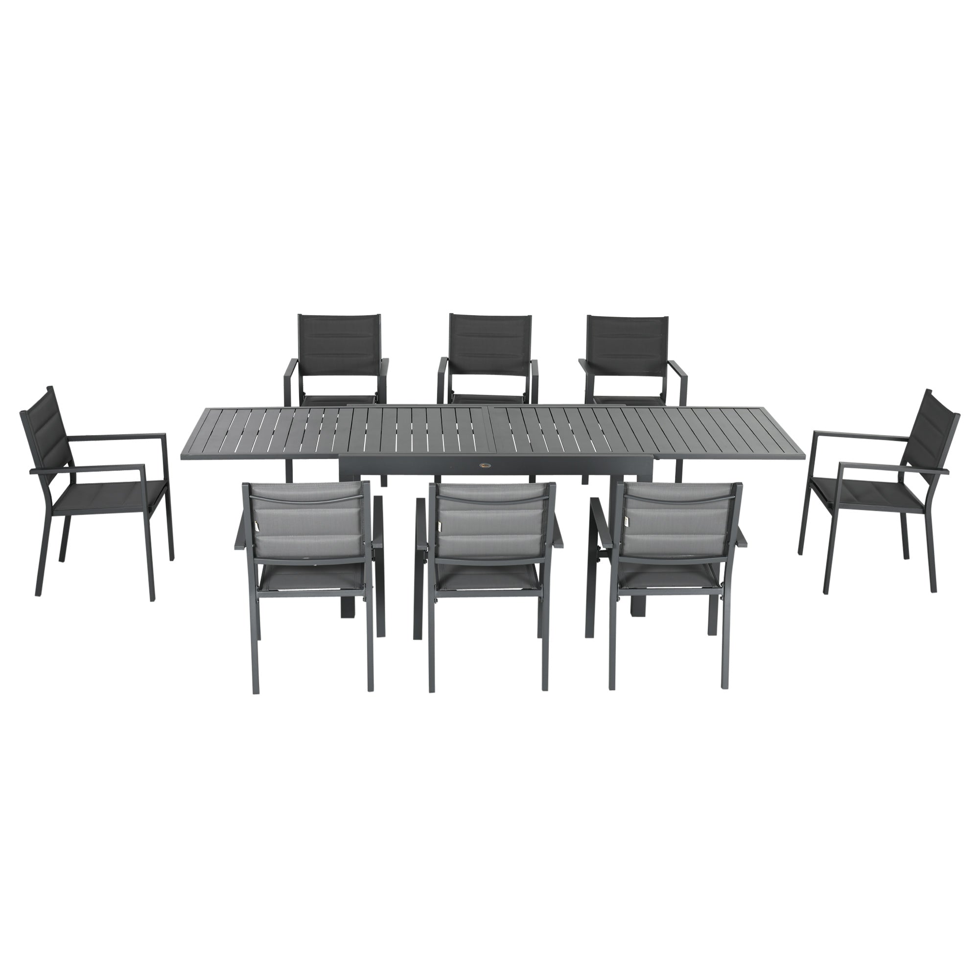 9-Piece Aluminum Frame Garden Furniture Set Outdoor Dining Set with Extendable Table and 8 Stackable Chairs for Terrace Patio Gray