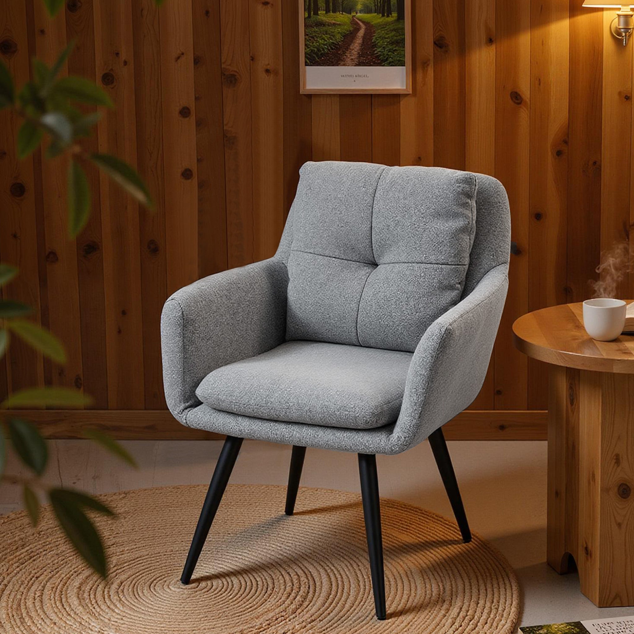 Swivel Lounge Chair, Linen-Look Padded Accent Chair for Living Room & Bedroom, Light Gray