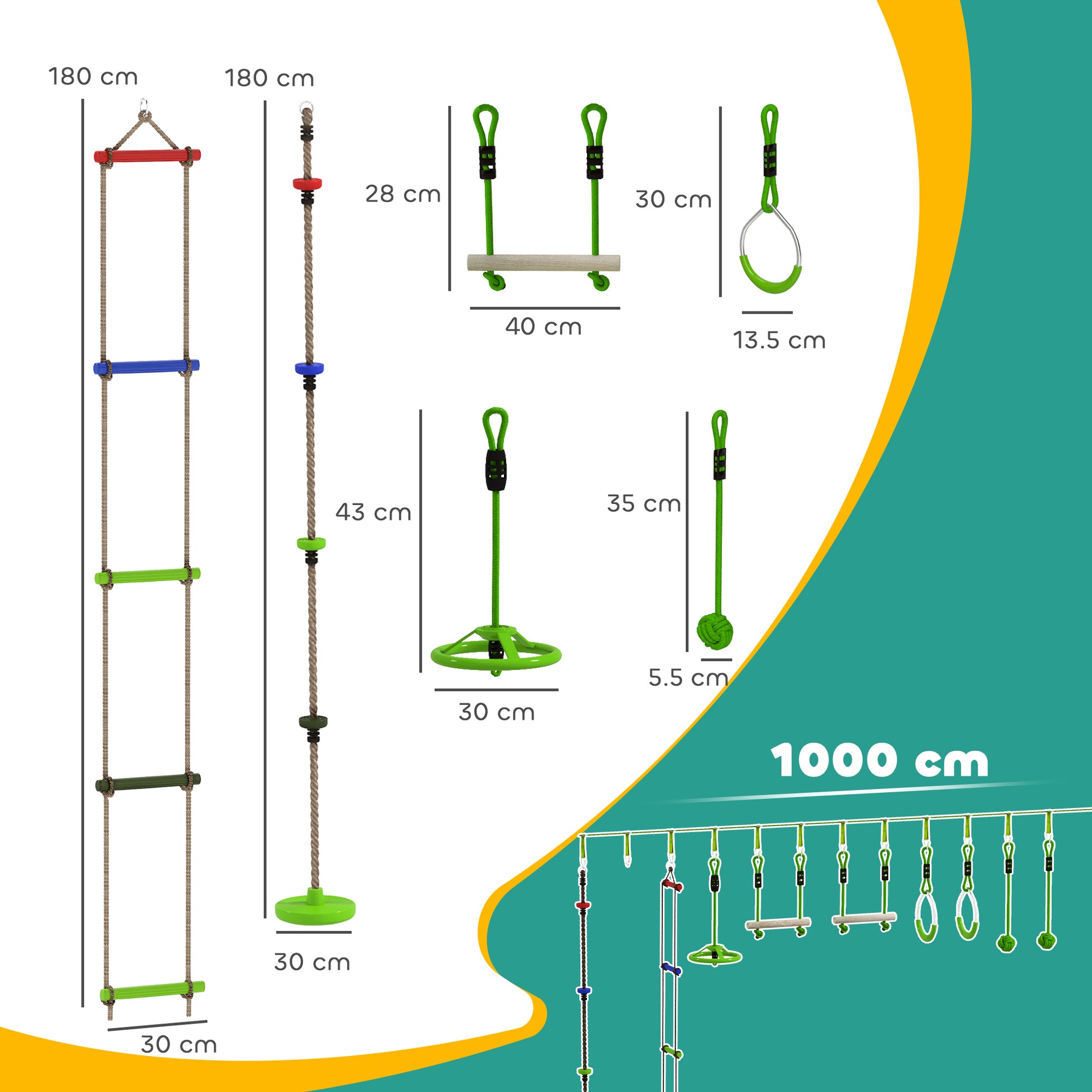 Ninja Slackline 10m for Kids Ninja Warrior Obstacle Course Set with Slackline Gymnastic Rings, Spinner Wheel, Swing, Climbing Bars, Hanging Tray, Climbing Ladder, Obstacle Course in Garden Outdoor