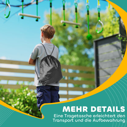 Ninja Slackline 10m for Kids Ninja Warrior Obstacle Course Set with Slackline Gymnastic Rings, Spinner Wheel, Swing, Climbing Bars, Hanging Tray, Climbing Ladder, Obstacle Course in Garden Outdoor