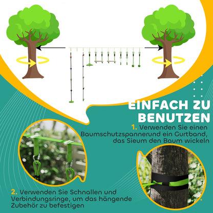 Ninja Slackline 10m for Kids Ninja Warrior Obstacle Course Set with Slackline Gymnastic Rings, Spinner Wheel, Swing, Climbing Bars, Hanging Tray, Climbing Ladder, Obstacle Course in Garden Outdoor