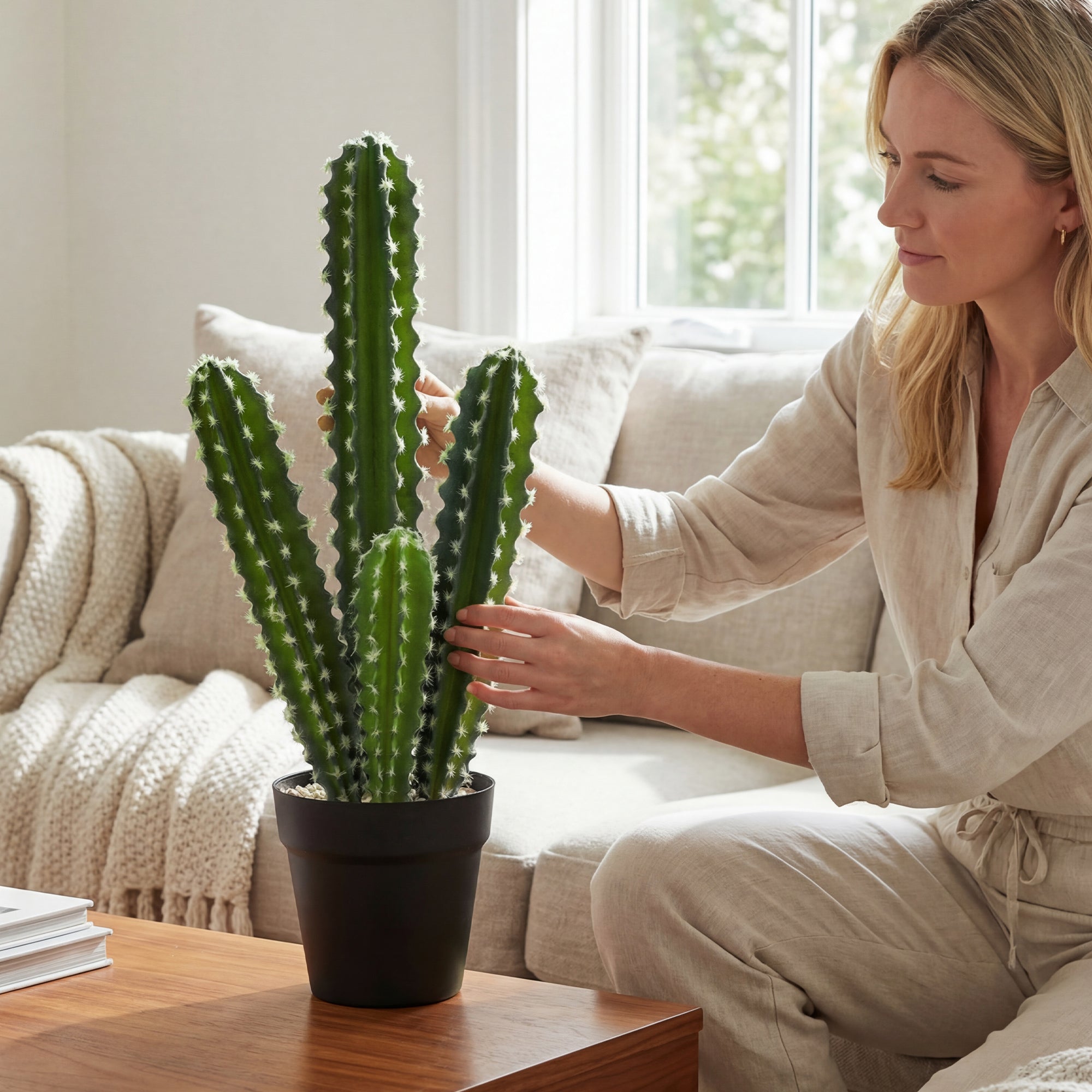 Artificial Cactus Plant, 21 in (53 cm) — Potted Faux Column Cactus with Realistic Look for Home, Office, Housewarming Gift, Décor