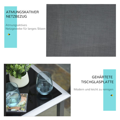 Garden Sun Lounger Set Metal Mesh 3-Piece Sun Lounger with Tea Table Garden Furniture Set with 2 Sun Loungers, 1 Side Table Patio Seating Group for Garden, Balcony 59W x 169D x 66H cm Black+Silver