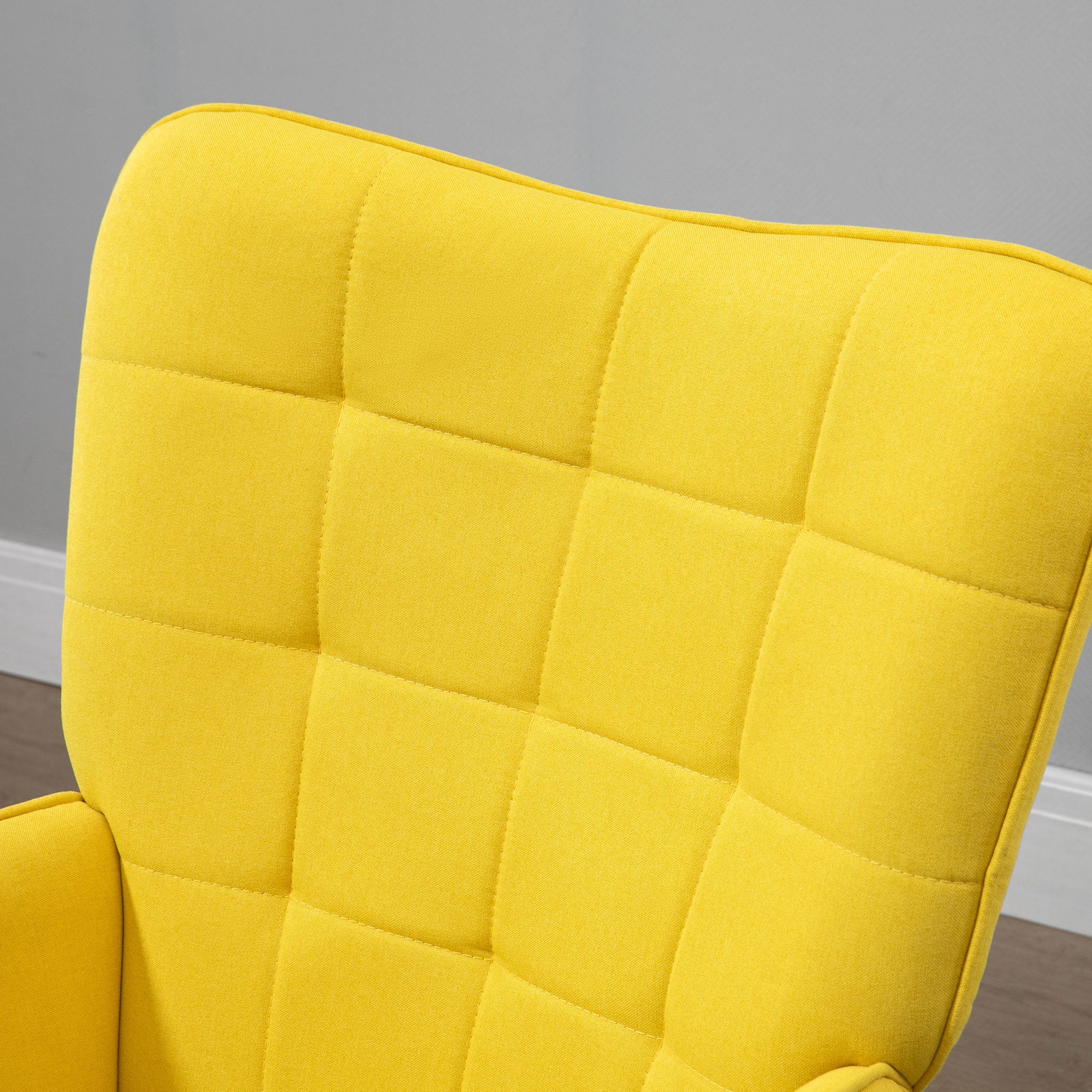 Modern Living Room Armchair with High Backrest Upholstered in Linen Fabric and Wooden Legs for Living Room 71x76x101 cm Yellow