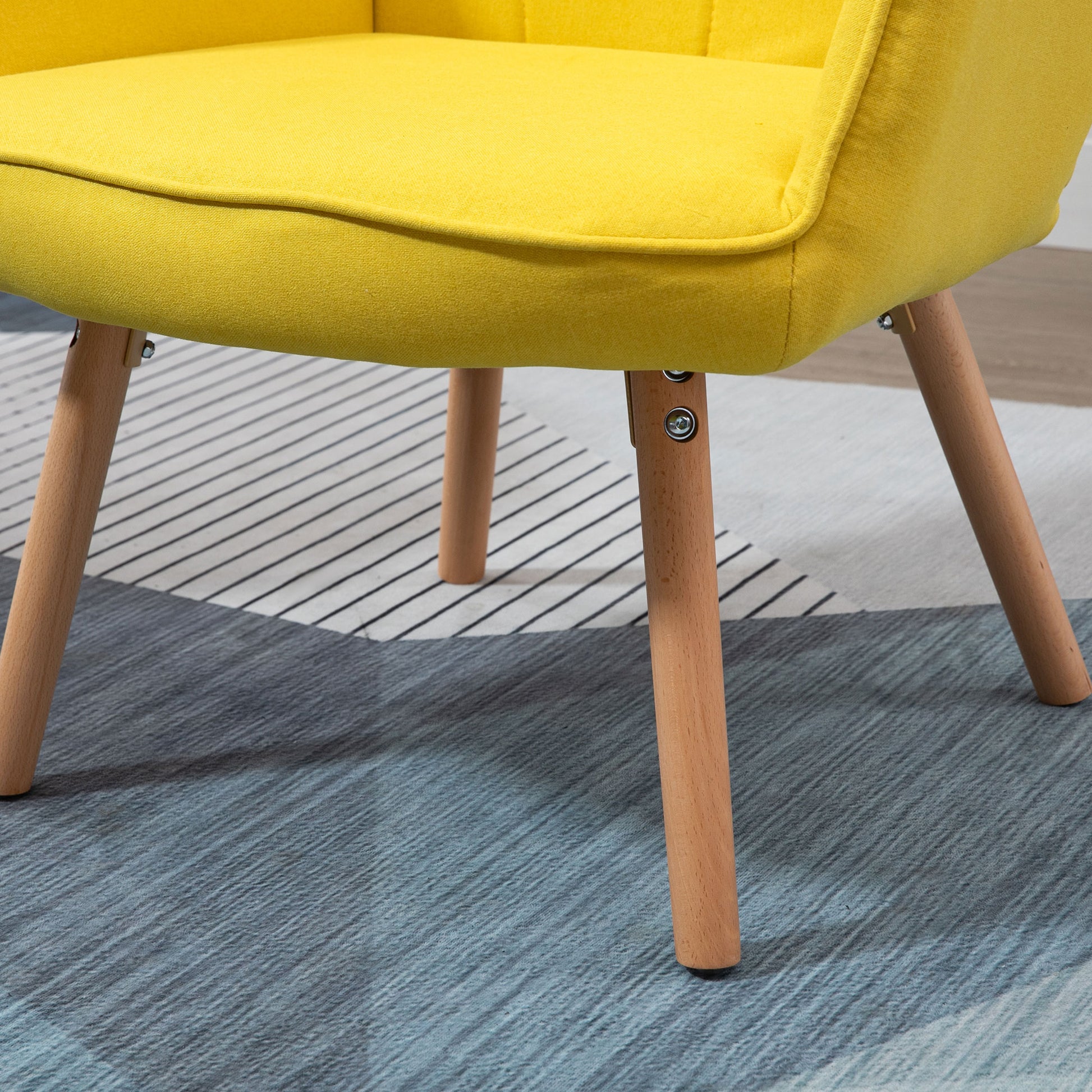 Modern Living Room Armchair with High Backrest Upholstered in Linen Fabric and Wooden Legs for Living Room 71x76x101 cm Yellow