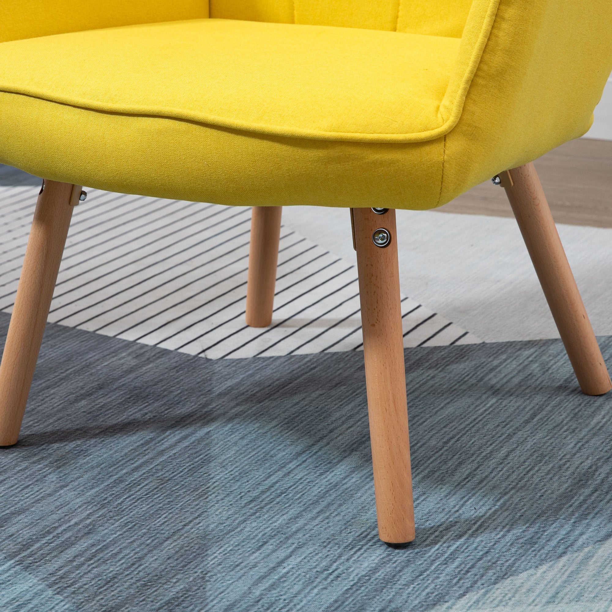 Modern Living Room Armchair with High Backrest Upholstered in Linen Fabric and Wooden Legs for Living Room 71x76x101 cm Yellow