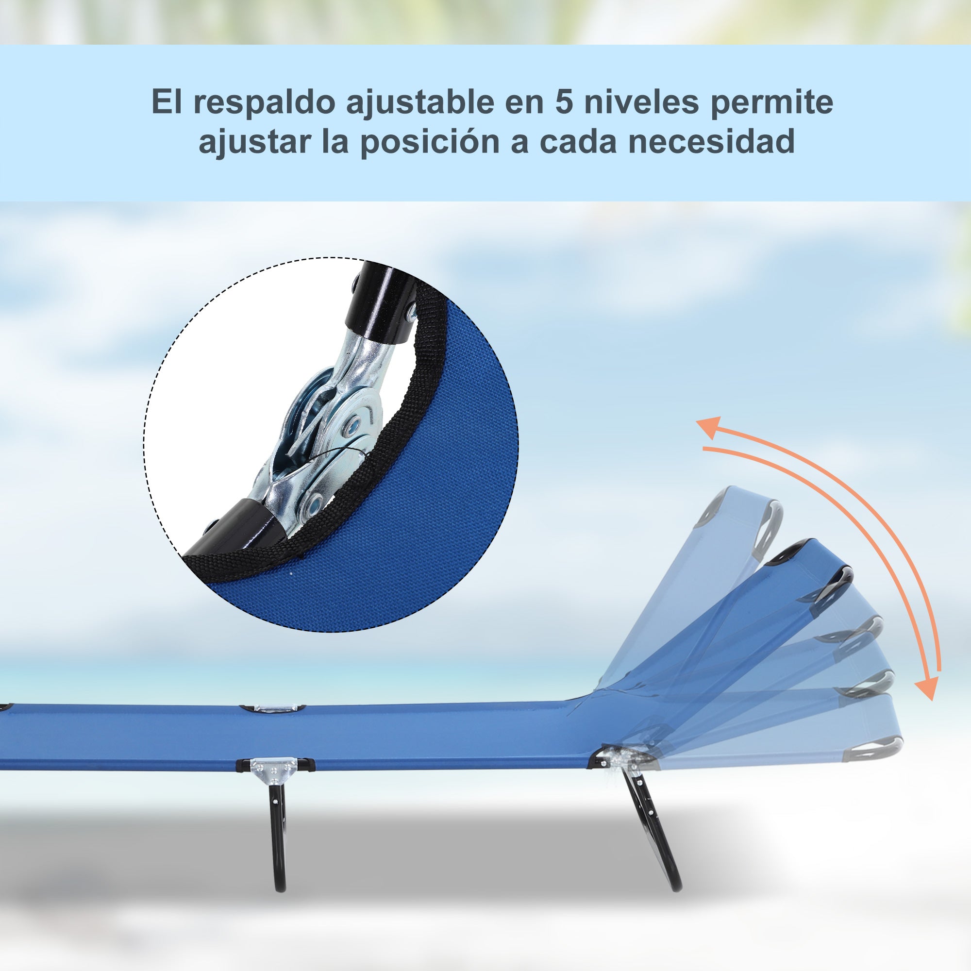 Folding Reclining Sun Lounger with 5 Adjustable Positions for Garden Outdoor Pool Terrace Camping Load 120 kg 188x56x28 cm Blue