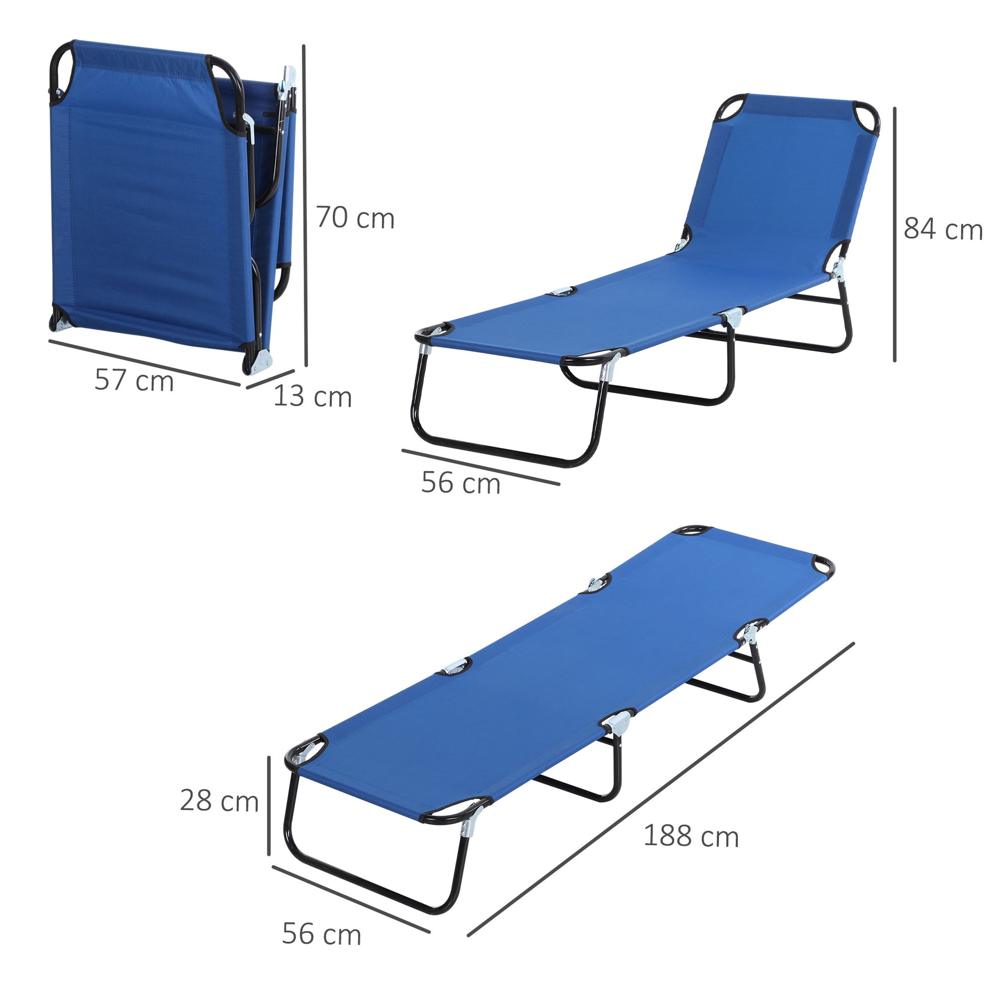 Folding Reclining Sun Lounger with 5 Adjustable Positions for Garden Outdoor Pool Terrace Camping Load 120 kg 188x56x28 cm Blue