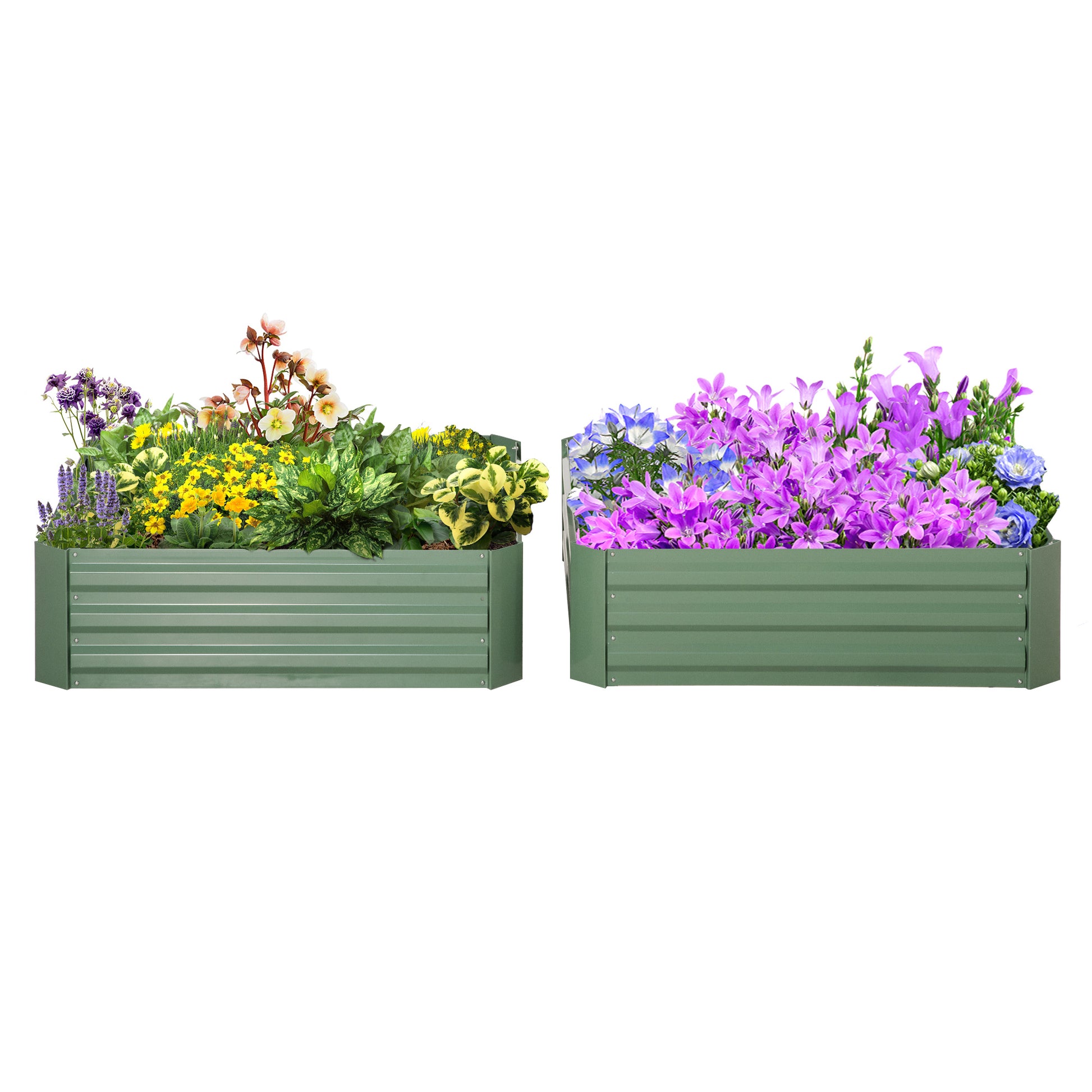 Raised Garden Bed Set, 2-Piece Garden Bed, Planter Box, Flower Box, Plant Pot, Flower Pot for Garden, Terrace, Galvanized Steel, Green, 100 x 100 x 30 cm