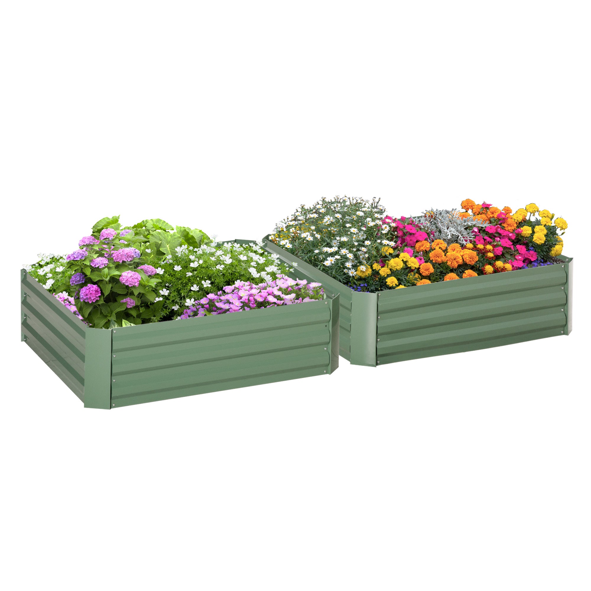 Raised Garden Bed Set, 2-Piece Garden Bed, Planter Box, Flower Box, Plant Pot, Flower Pot for Garden, Terrace, Galvanized Steel, Green, 100 x 100 x 30 cm