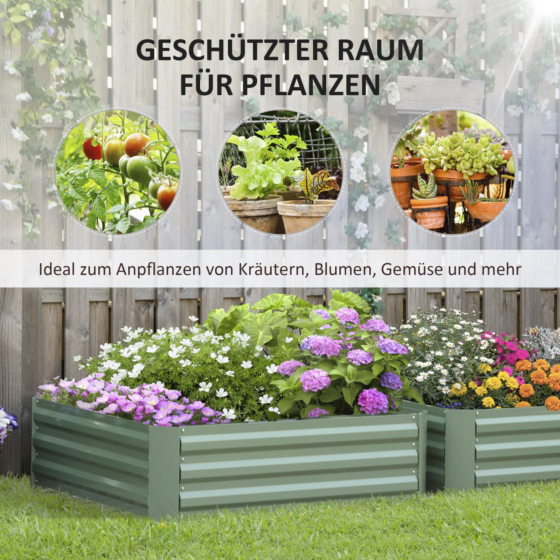 Raised Garden Bed Set, 2-Piece Garden Bed, Planter Box, Flower Box, Plant Pot, Flower Pot for Garden, Terrace, Galvanized Steel, Green, 100 x 100 x 30 cm