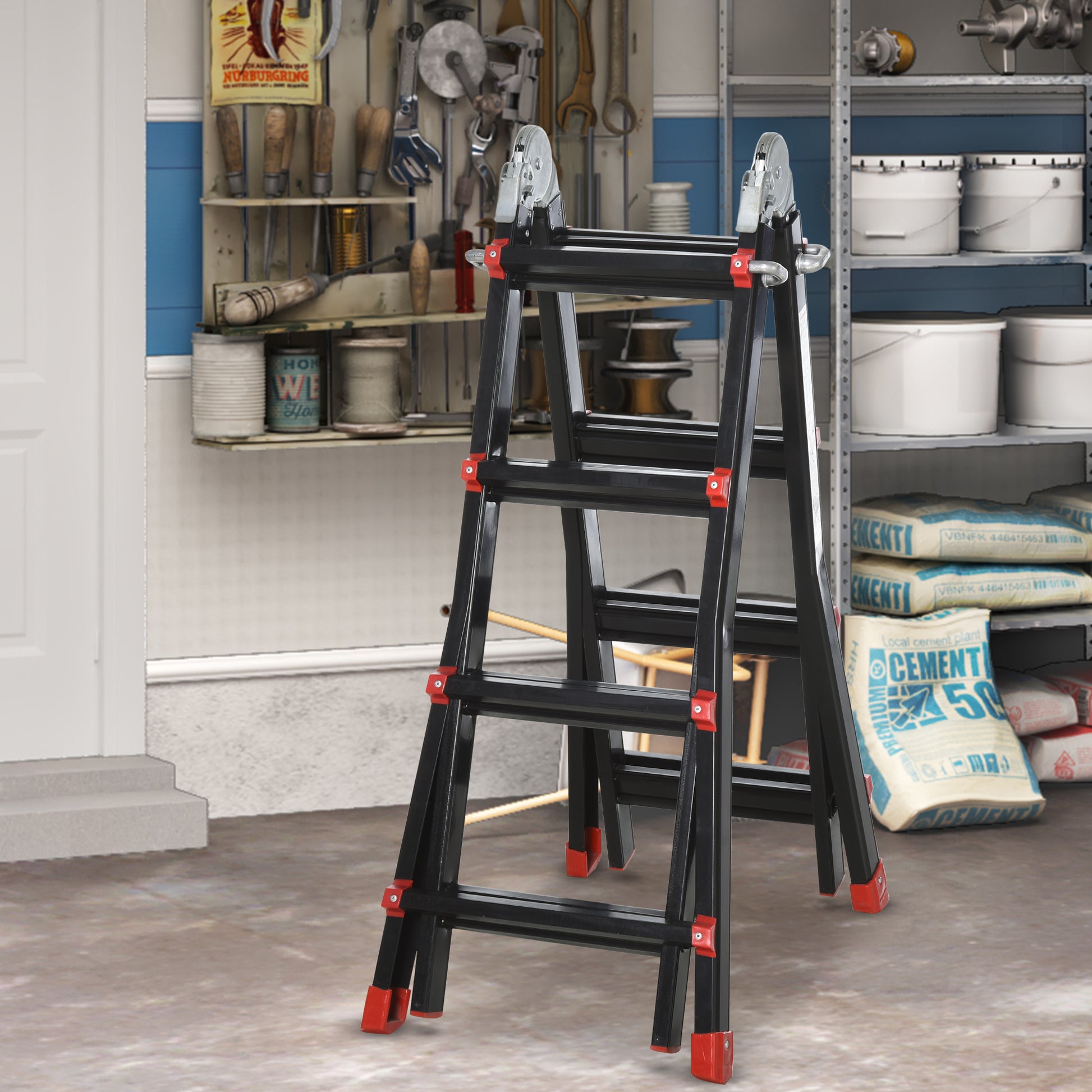 Telescopic Ladder Folding Ladder, 4m Aluminum Leiter Slip-proof Aluleier A-frame Telescopic Extension Ladder up to 150 kg load capacity