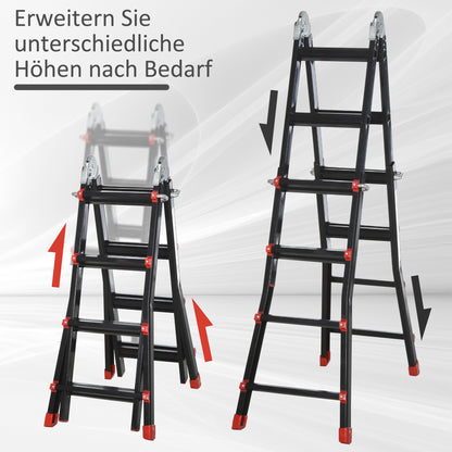 Telescopic Ladder Folding Ladder, 4m Aluminum Leiter Slip-proof Aluleier A-frame Telescopic Extension Ladder up to 150 kg load capacity